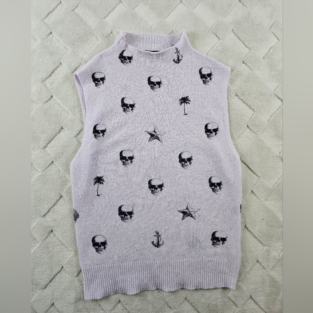 Skull Cashmere Sweater Womens Extra Small All Over Skull Print 100% Cashmere